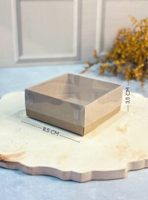 Caja kraft 8,5 x 3,5 cm alto tapa acetato