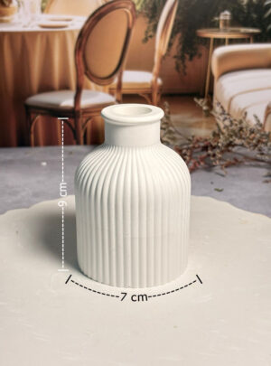 Nuestro Florero de Líneas de Yeso de 9 cm de alto y 7 cm de ancho es una pieza que celebra la belleza de lo sutil.