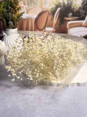 Nuestras Flores Gipso Blancas son el complemento botánico por excelencia para quienes buscan un acabado sofisticado, limpio y romántico. Su apariencia delicada de pequeños puntos blancos sobre finas ramas las convierte en el elemento perfecto para suavizar diseños y añadir una sensación de profundidad.